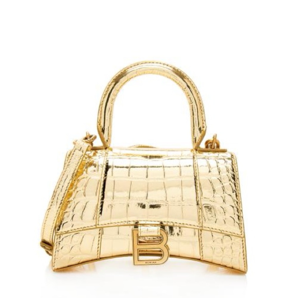 Balenciaga Metallic Croc Embossed Calfskin Hourglass XS Satchel